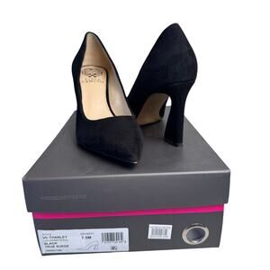 Vince Camuto Thanley Suede Pointed Toe Pumps Size 7.5M Black Stiletto Heel Proms